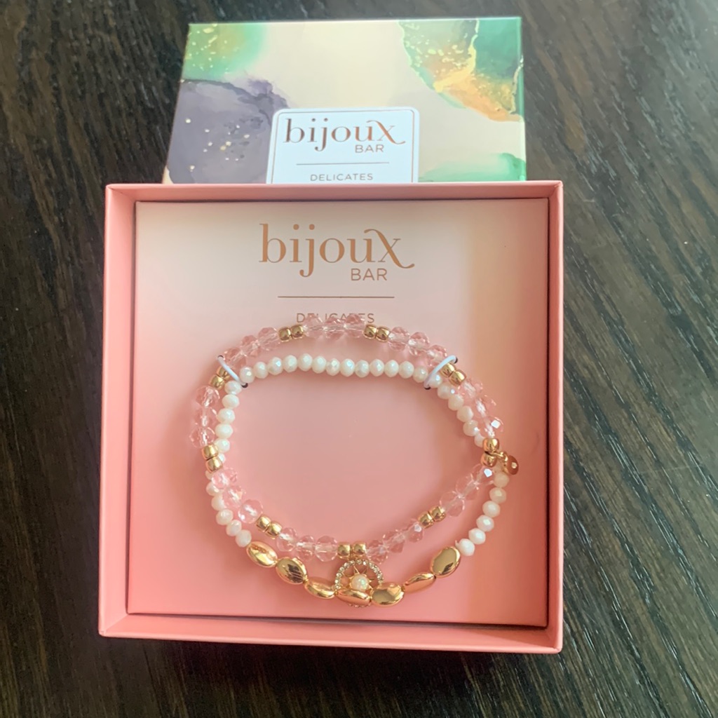 Brand New In Box Two Bijoux Bar Gold Bracelets With North Star Crystal Charm